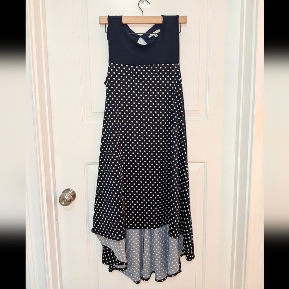 NWOT Elegant High-Low Polka Dot Dress - Navy and White